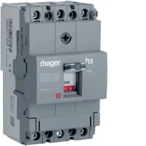 Hager HHA020Z 20A 25kA Triple Pole Fixed Thermal TM MCCB h3 x160