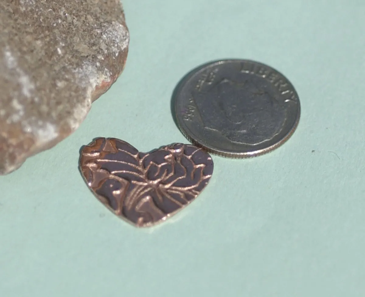 Heart  in Lotus Flower  Pattern Classic Shape 18mm x 15mm 20g Blanks Cutout for Enameling Stamping Texturing Variety of Metals 8 Pieces