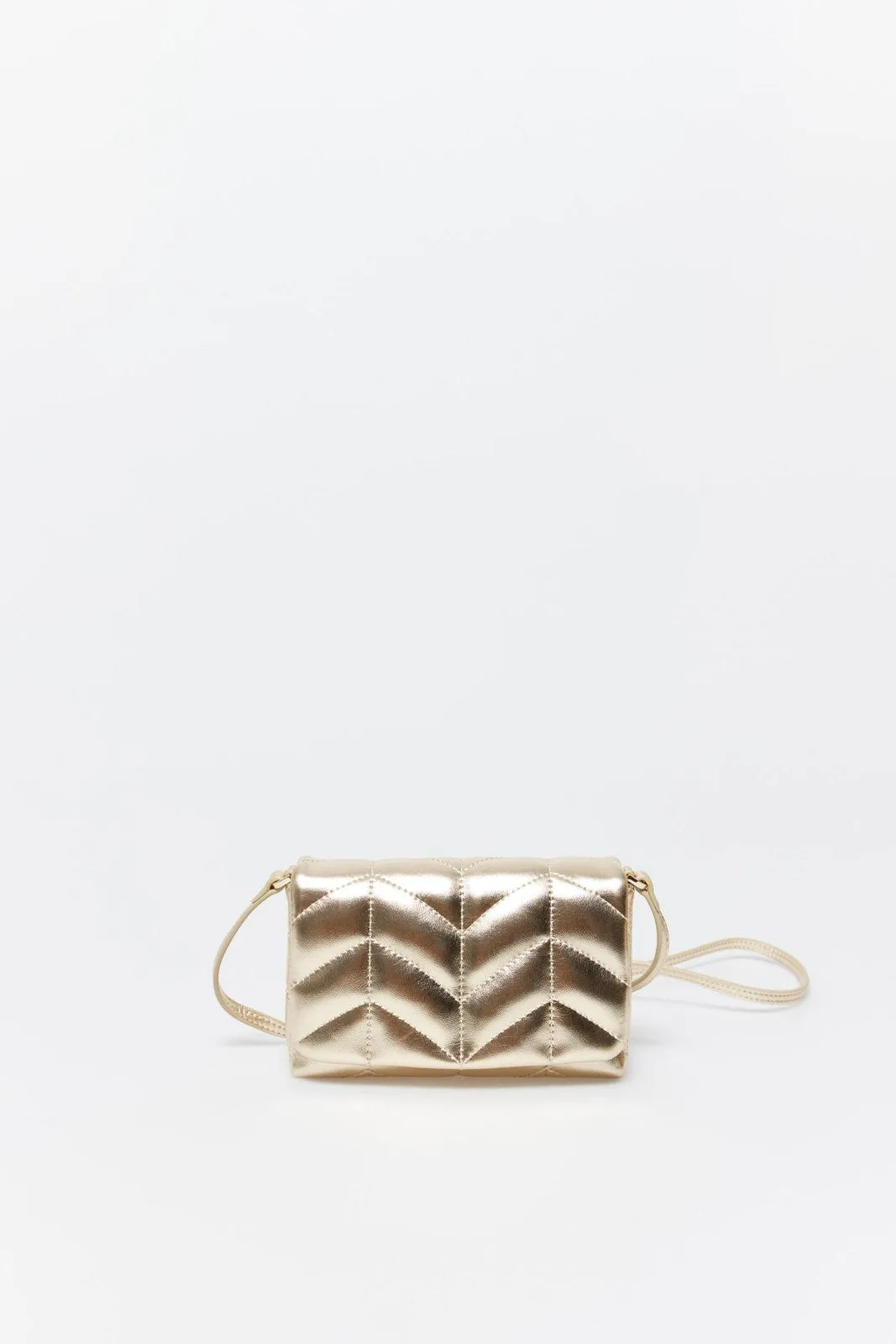 Herringbone Quilted Crossbody - Gold