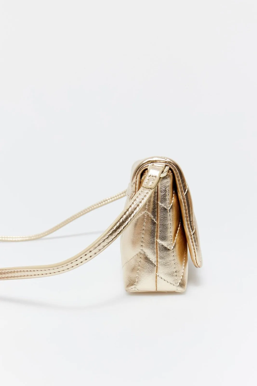 Herringbone Quilted Crossbody - Gold