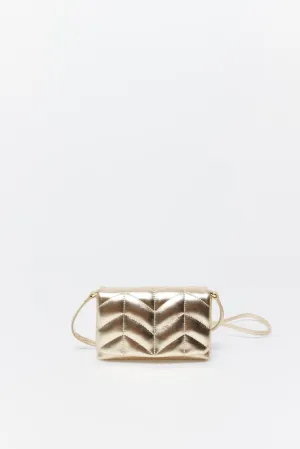 Herringbone Quilted Crossbody - Gold
