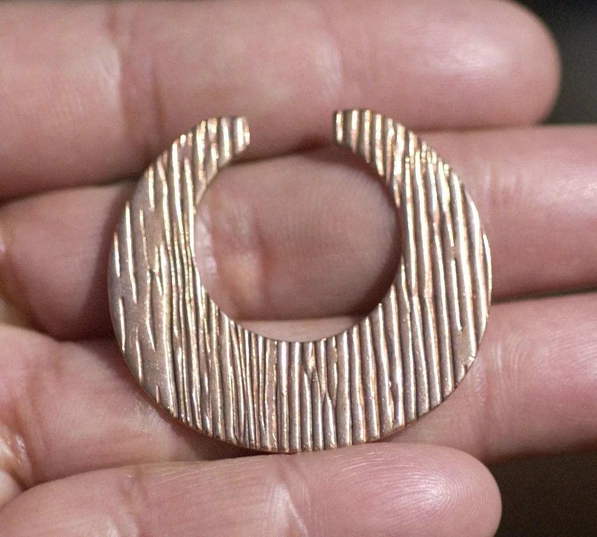 Hoops Circle Woodgrain Pattern 35mm x 32mm for Earrings or Pendant for Enameling Blank Stamping Texturing Variety of Metals - 4 pieces