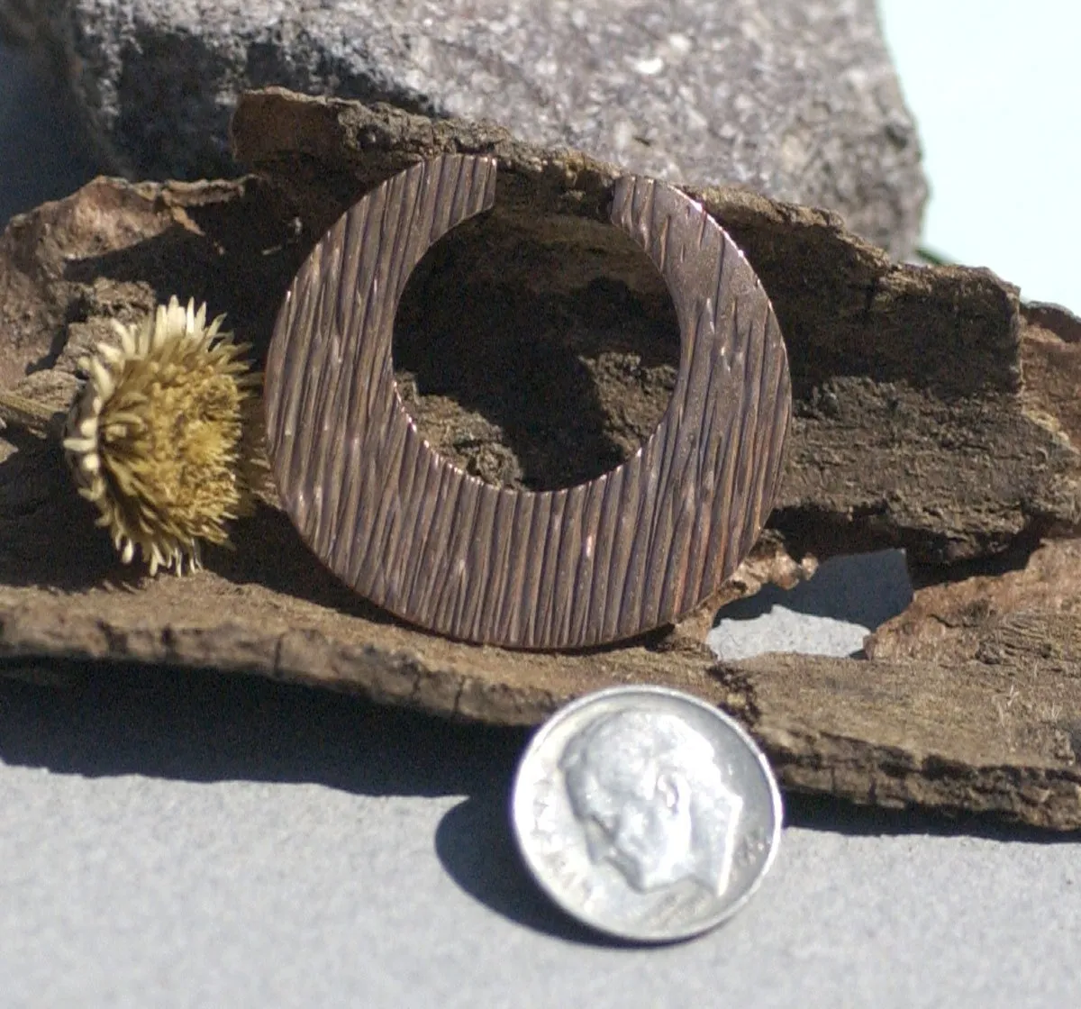 Hoops Circle Woodgrain Pattern 35mm x 32mm for Earrings or Pendant for Enameling Blank Stamping Texturing Variety of Metals - 4 pieces