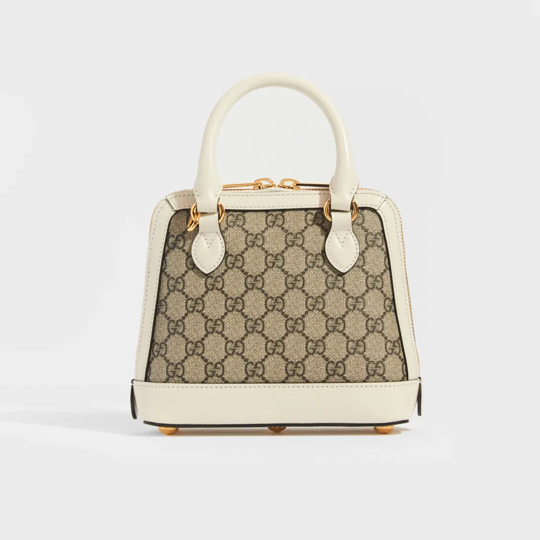 Horsebit 1955 GG Supreme Mini Top Handle Bag with White Leather Trim