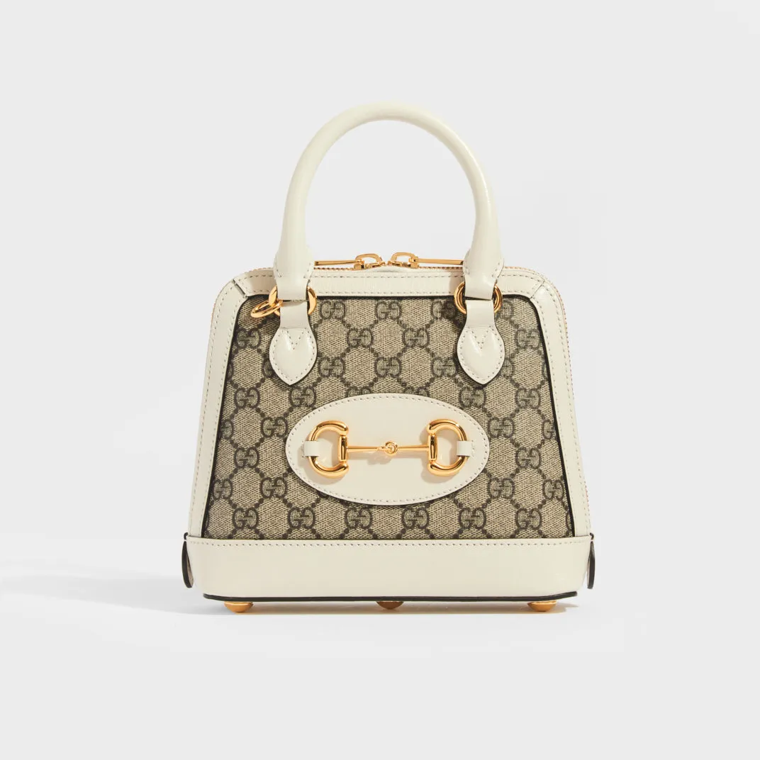 Horsebit 1955 GG Supreme Mini Top Handle Bag with White Leather Trim