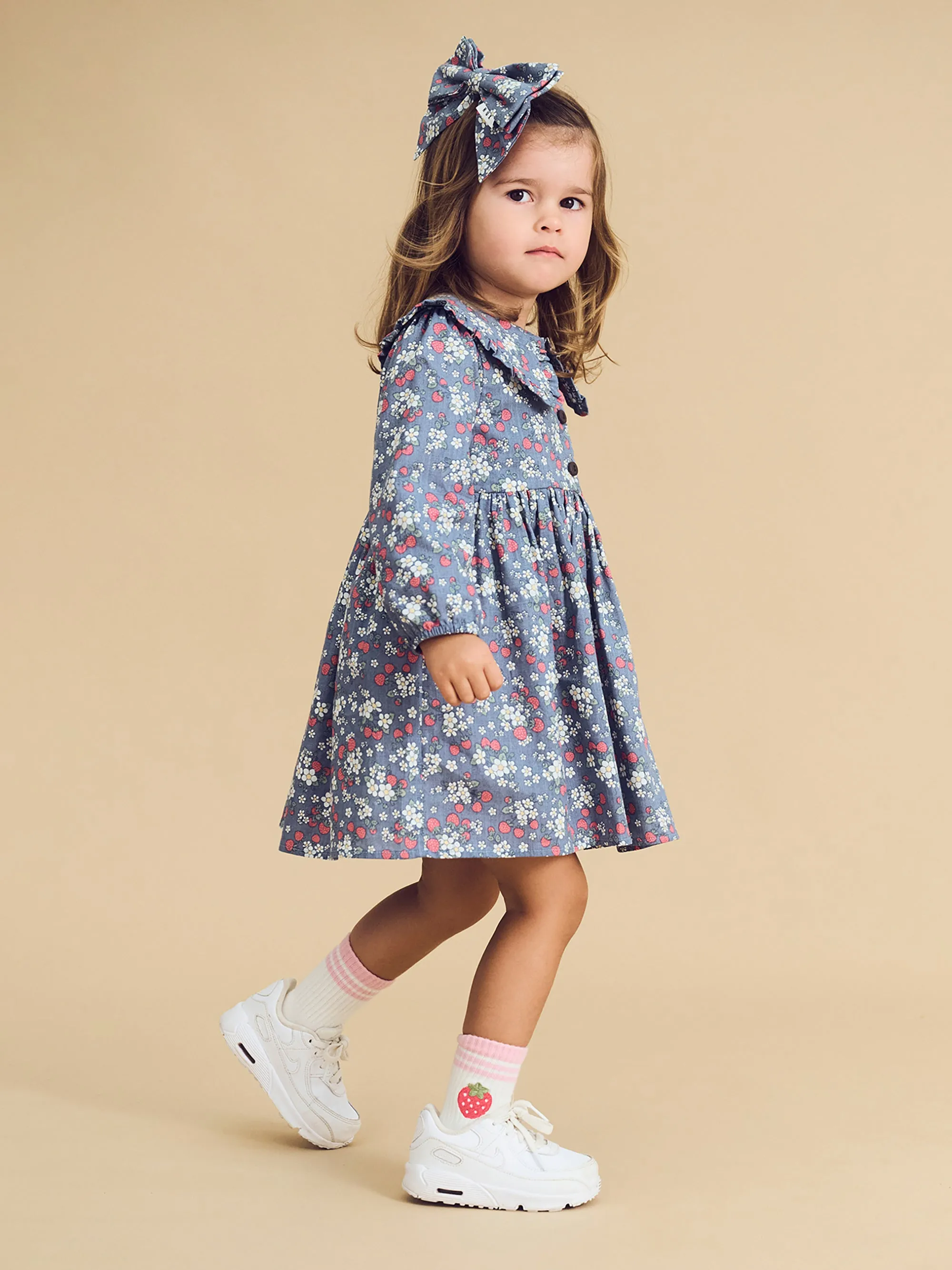 Huxbaby Vintage Strawberry Collar Dress Dusty Blue