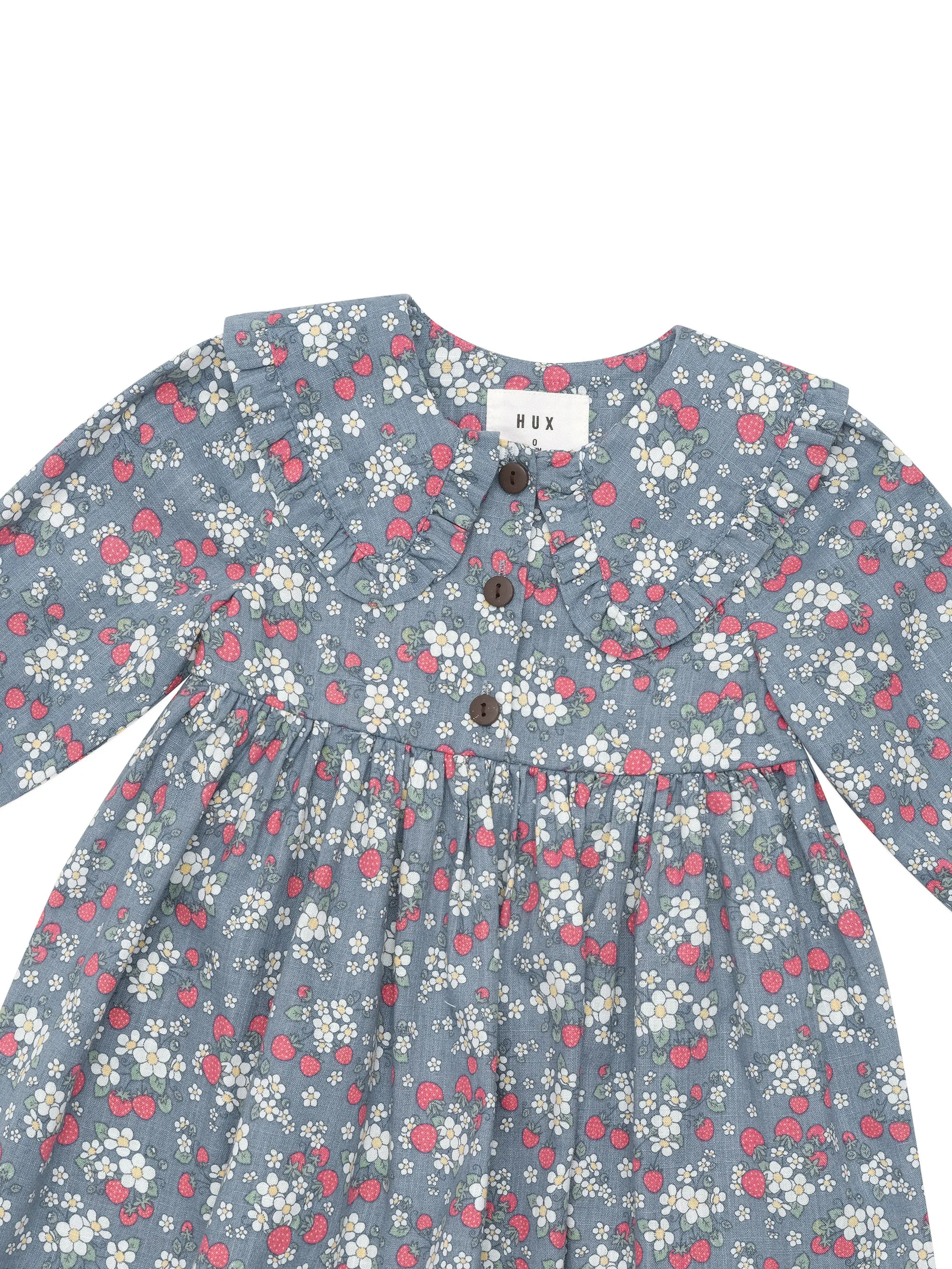 Huxbaby Vintage Strawberry Collar Dress Dusty Blue