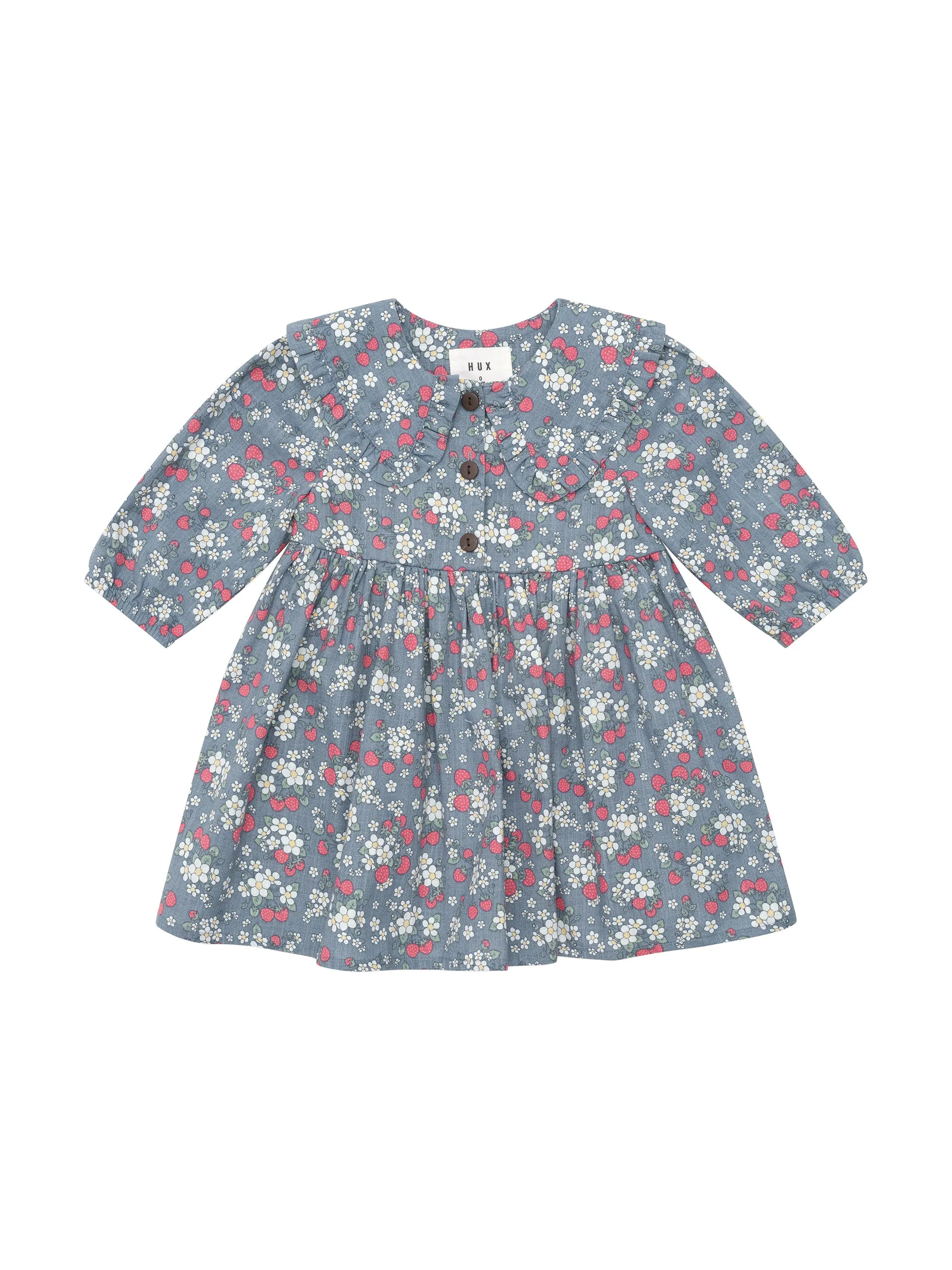 Huxbaby Vintage Strawberry Collar Dress Dusty Blue