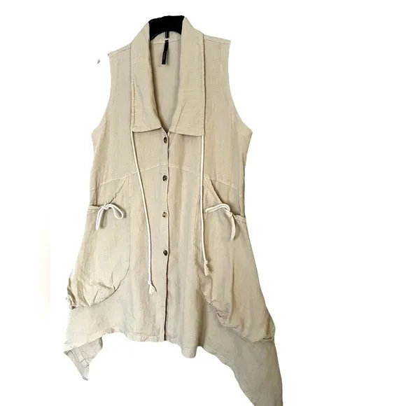 I.C. Collection by Connie K Lagenlook Asymmetrical Hem Tie Pocket Linen Dress