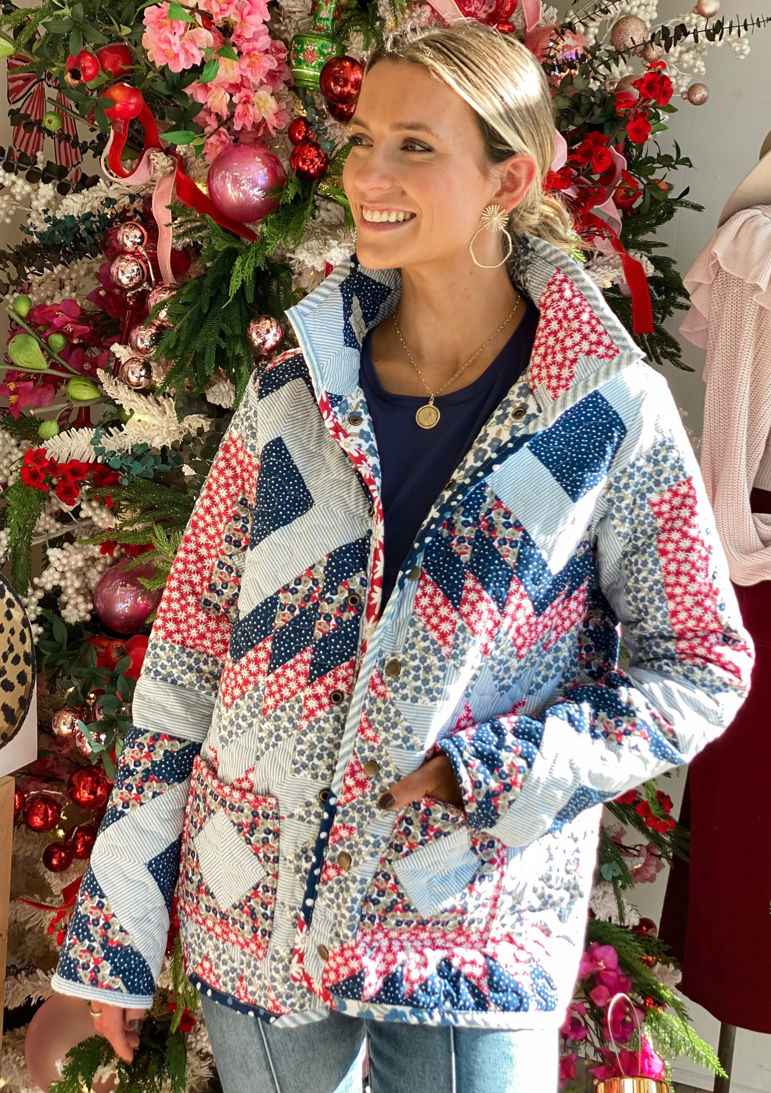 Ida Mae Adeline Patchwork Americana Quilted Snap Jacket