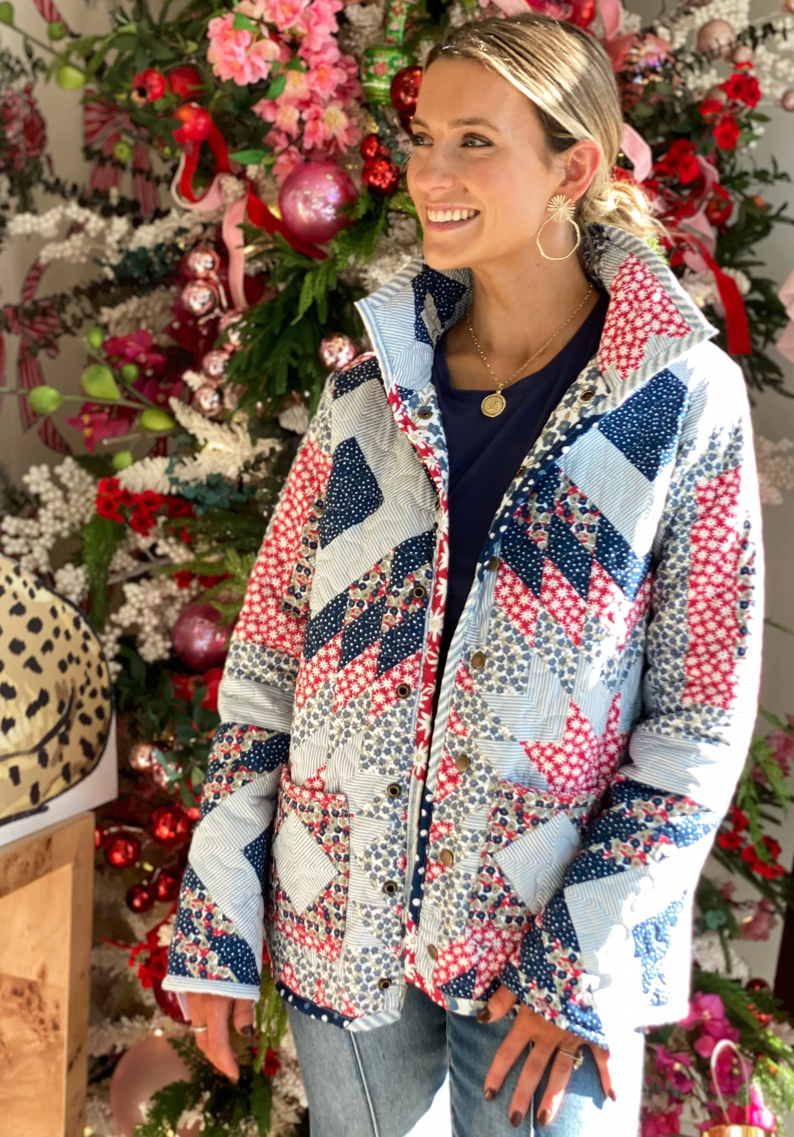 Ida Mae Adeline Patchwork Americana Quilted Snap Jacket