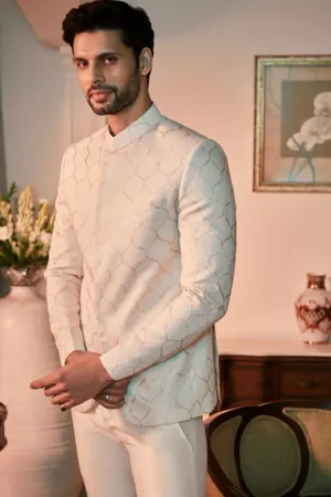 Ivory Chanderi Bandhgala