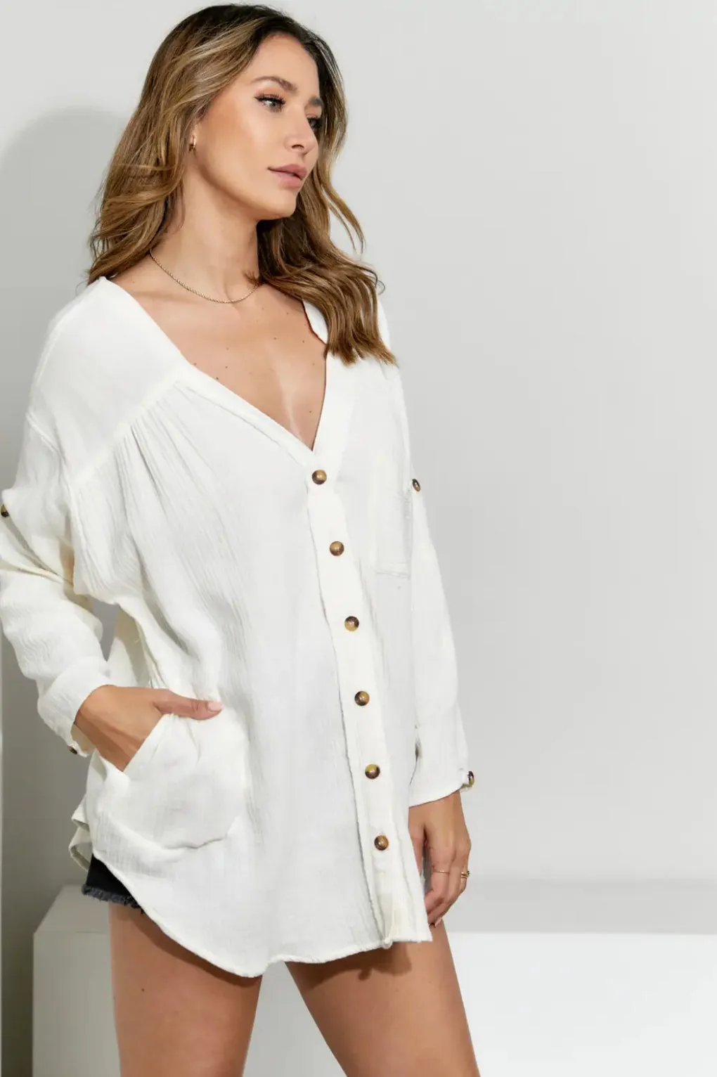 Ivory Gauze Button Up