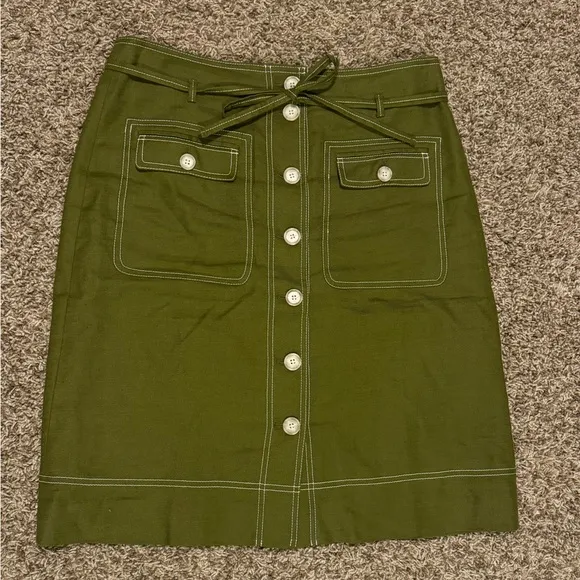 Jcrew Button-Up Linen Skirt in Olive Green Sz 14