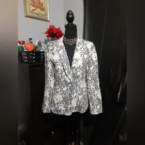 Joie Women's 100% Linen Blazer Button Up Multicolor Cream Gray Pattern Size 4