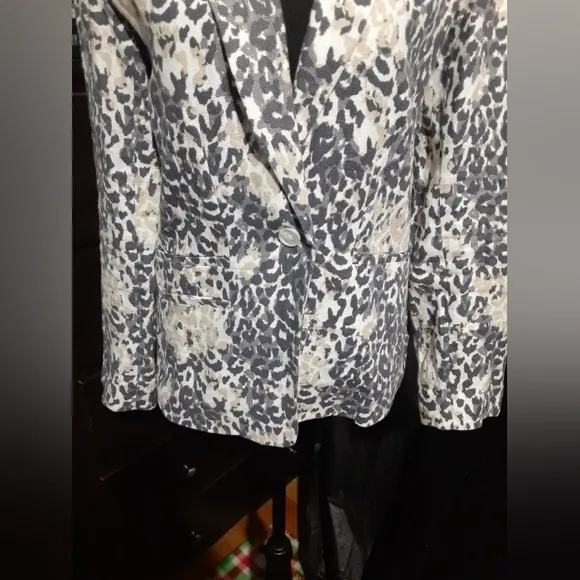 Joie Women's 100% Linen Blazer Button Up Multicolor Cream Gray Pattern Size 4
