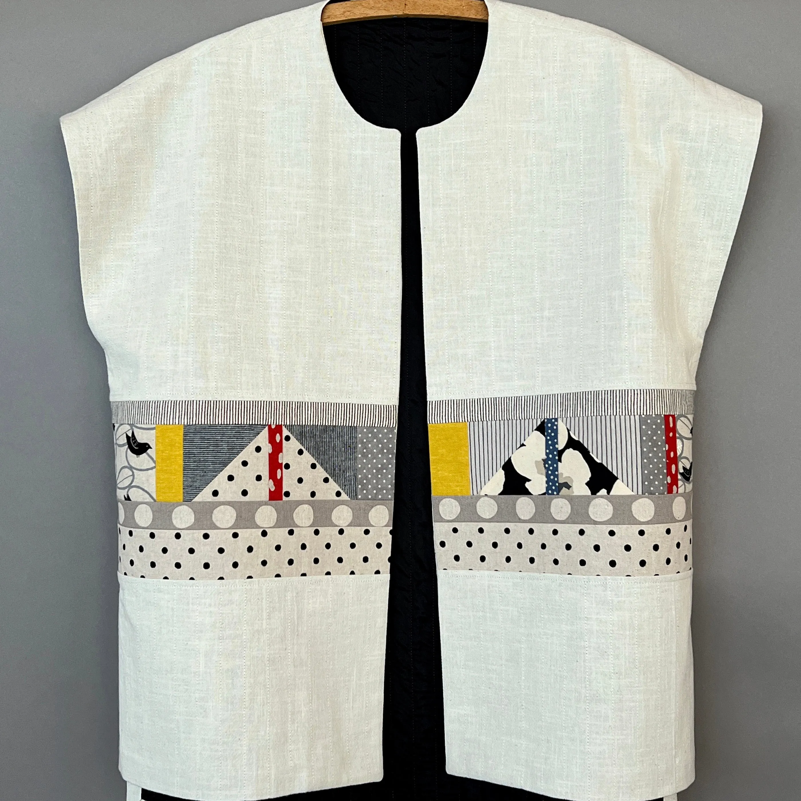 Juanita Girardin Vest, Long, Mountain Dots, Off White, Fits S-XL