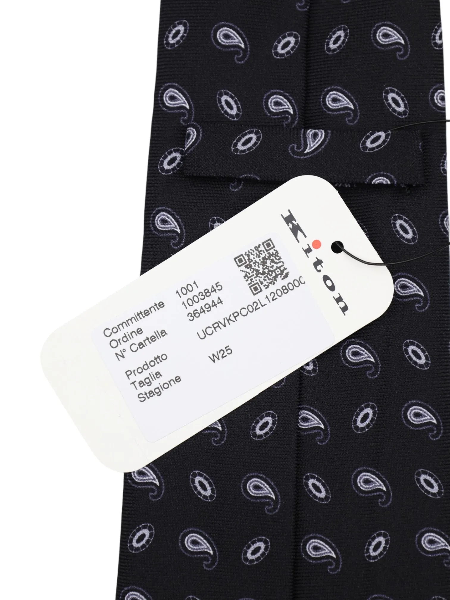 Kiton 5-Fold Black Paisley Silk Tie