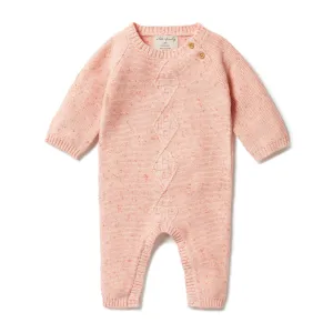 Knitted Mini Cable Growsuit - Silver Peony Fleck
