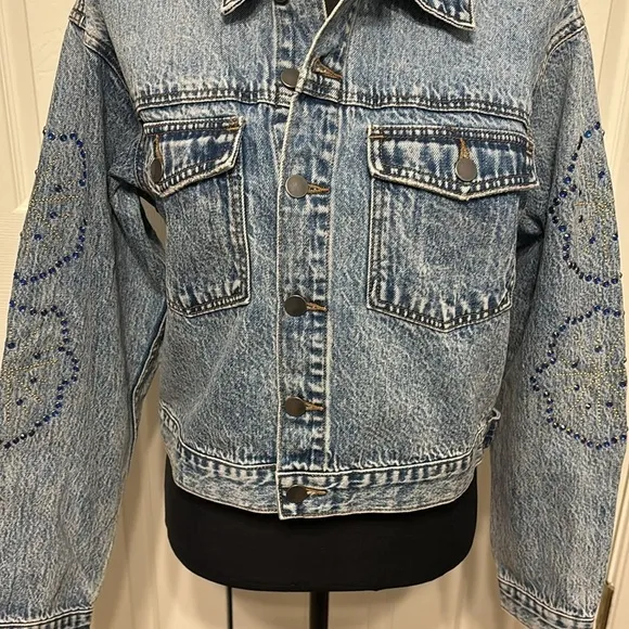 Kut From The Kloth Dolly Rhinestone Crop Denim Jacket