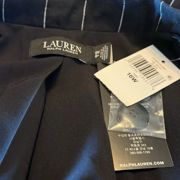 Lauren Ralph Lauren Linen Pinstripe Blazer Black &amp; Cream Transitional NEW 16