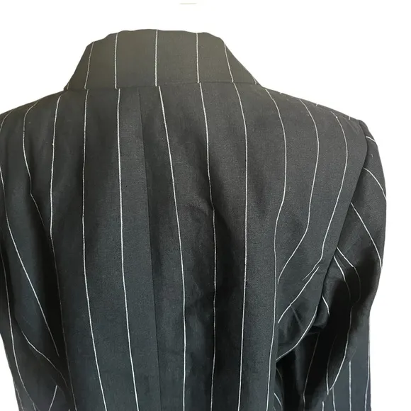 Lauren Ralph Lauren Linen Pinstripe Blazer Black &amp; Cream Transitional NEW 16