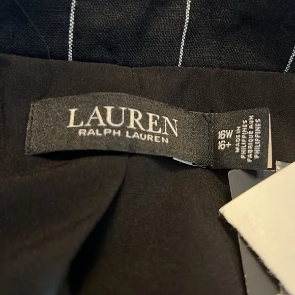 Lauren Ralph Lauren Linen Pinstripe Blazer Black &amp; Cream Transitional NEW 16