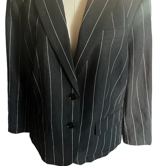 Lauren Ralph Lauren Linen Pinstripe Blazer Black &amp; Cream Transitional NEW 16