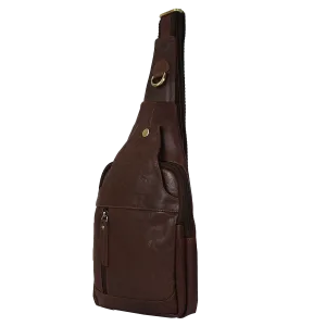 Leather Sling Bag, Chest Shoulder Backpack for Men Women (Dark Brown)