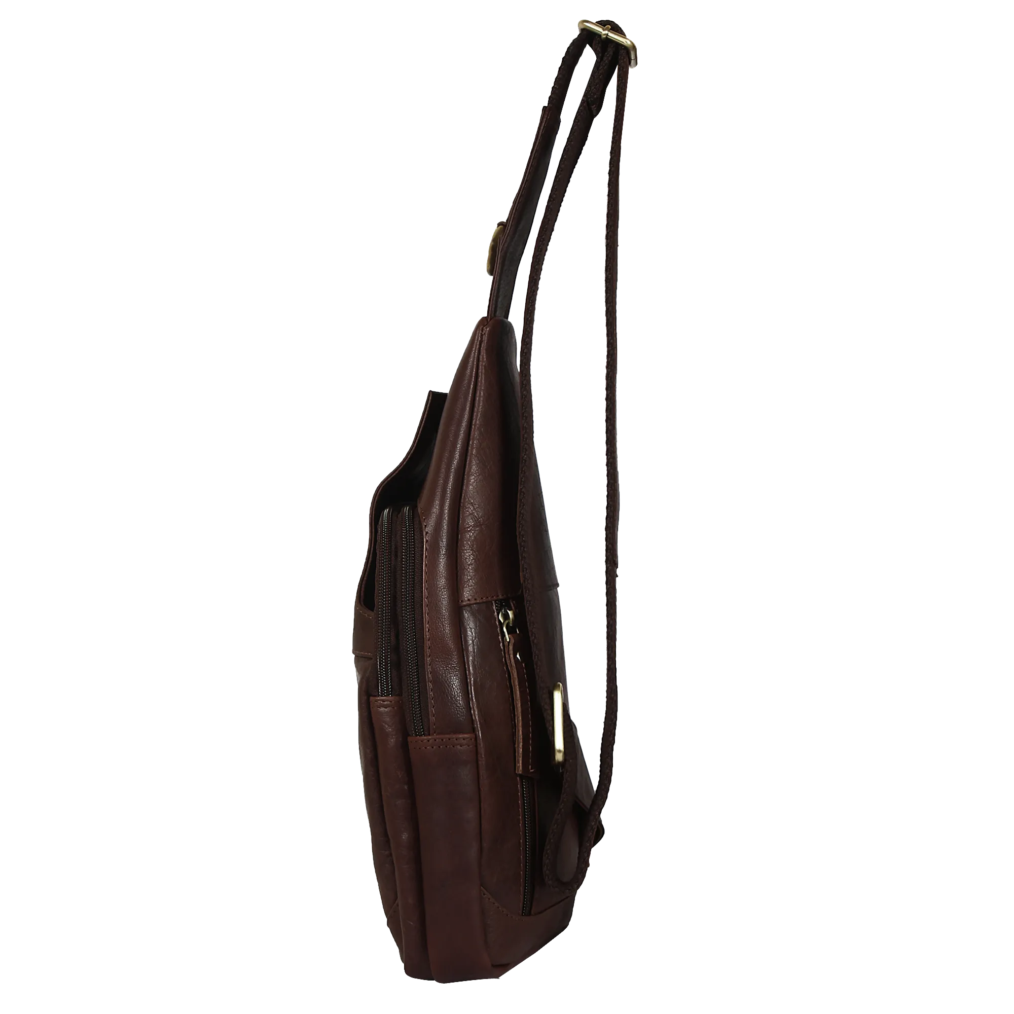 Leather Sling Bag, Chest Shoulder Backpack for Men Women (Dark Brown)