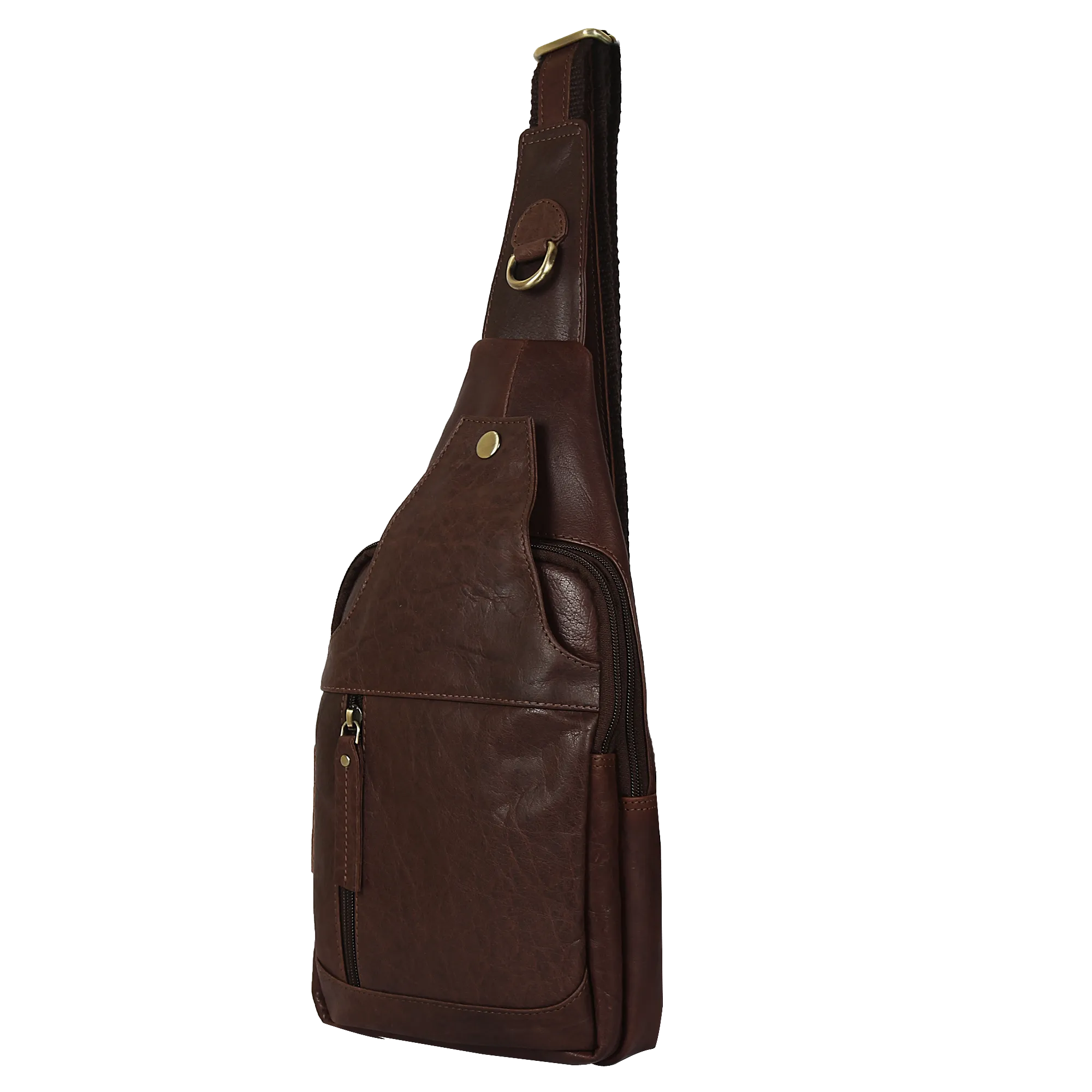 Leather Sling Bag, Chest Shoulder Backpack for Men Women (Dark Brown)