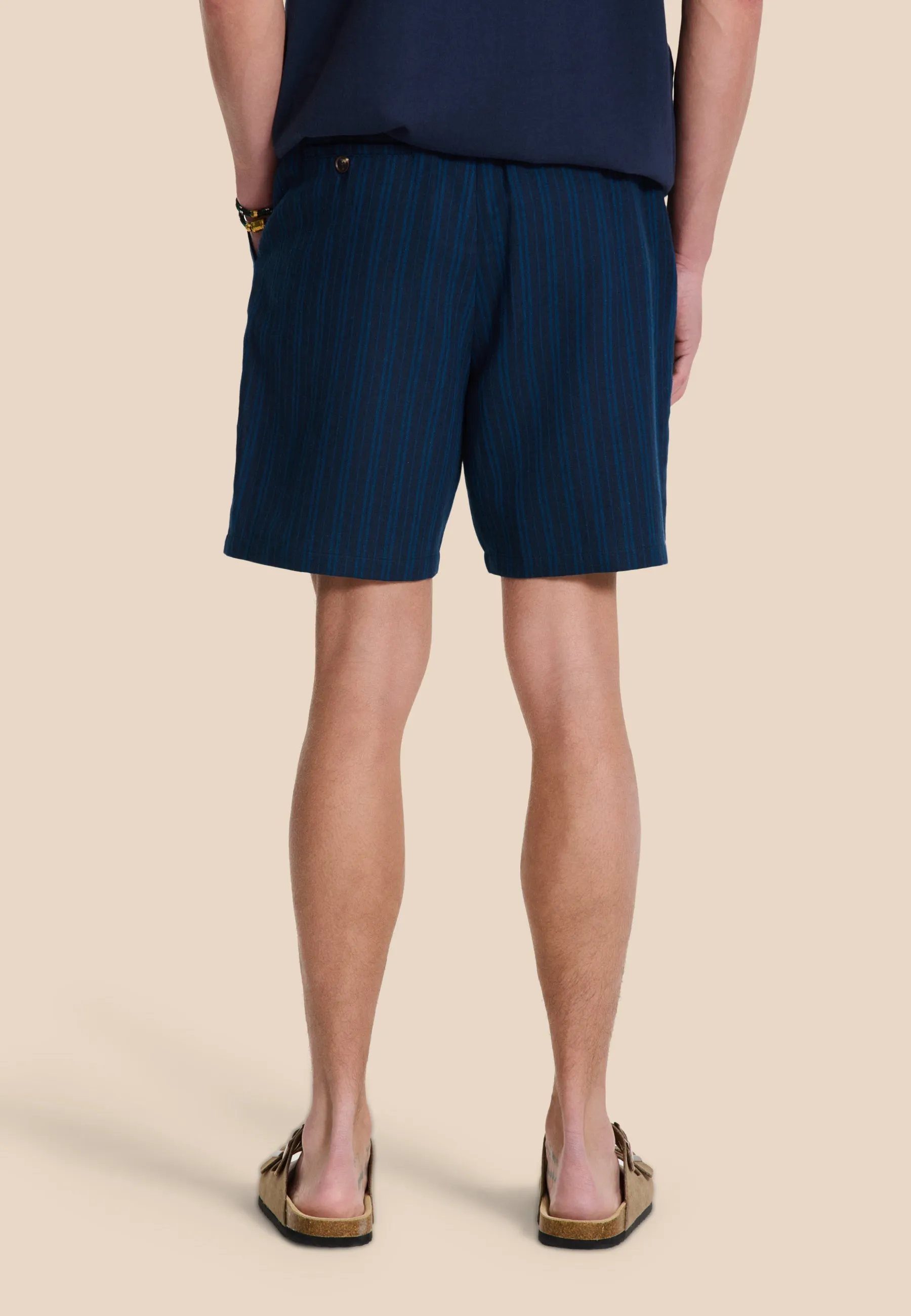 LEWIS linen shorts yarn dye stripes | dark navy