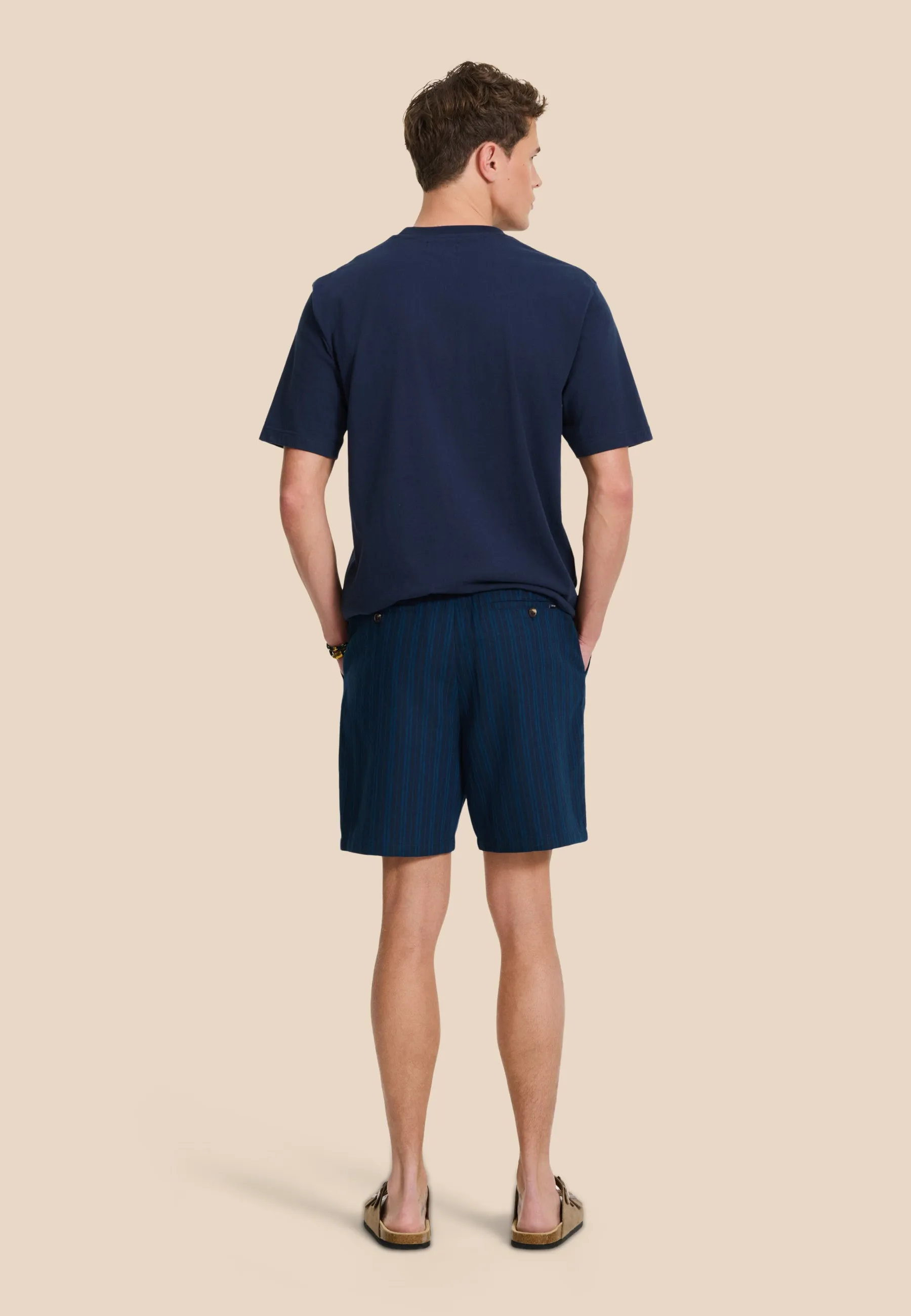 LEWIS linen shorts yarn dye stripes | dark navy
