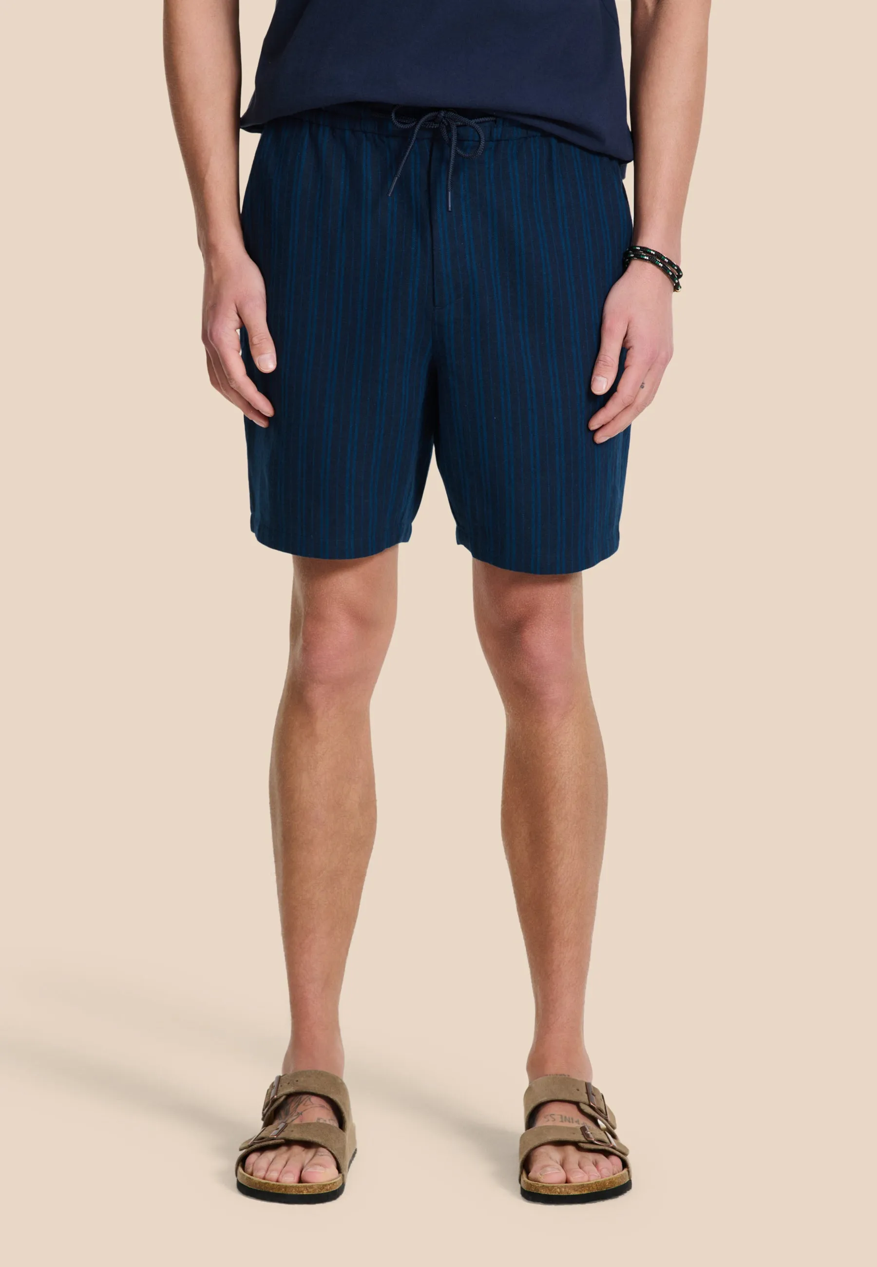LEWIS linen shorts yarn dye stripes | dark navy