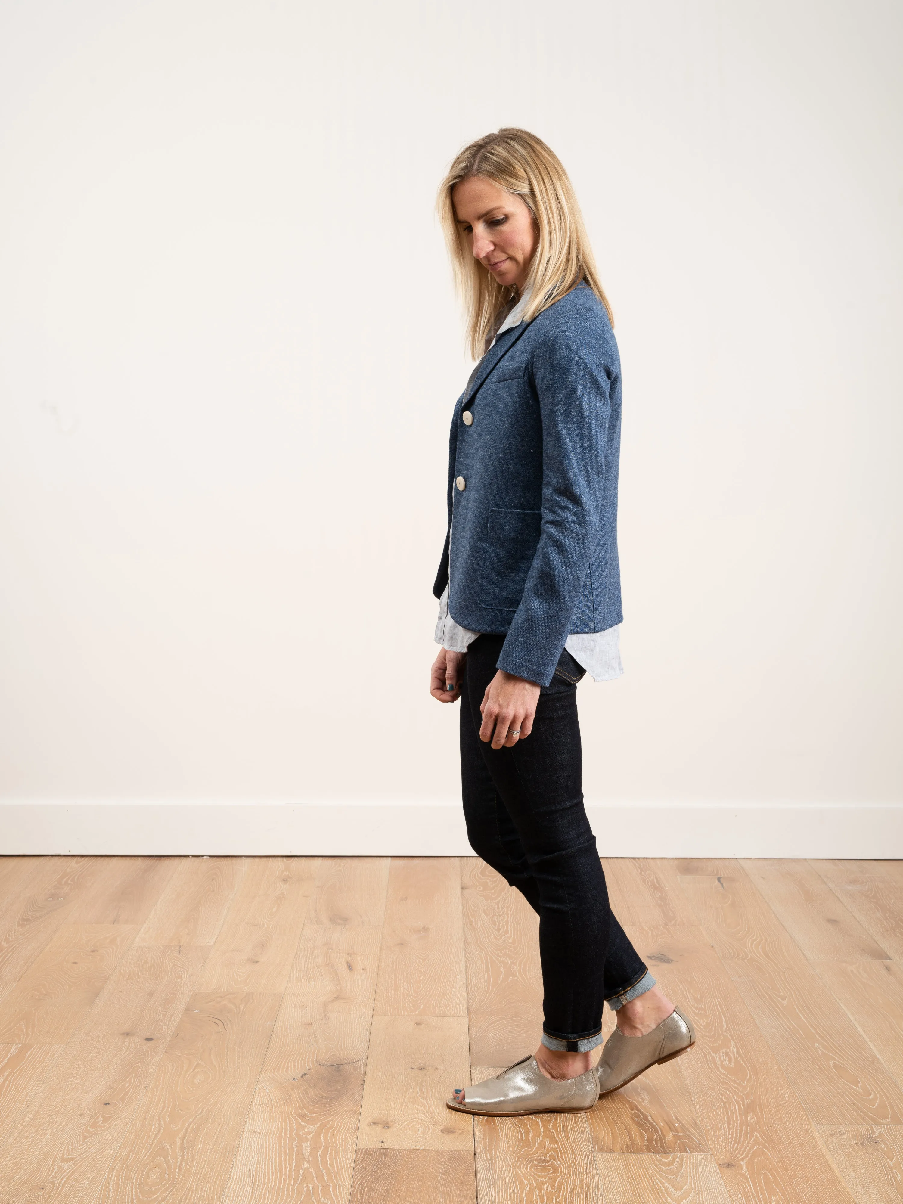 linen short boyfriend jacket - denim
