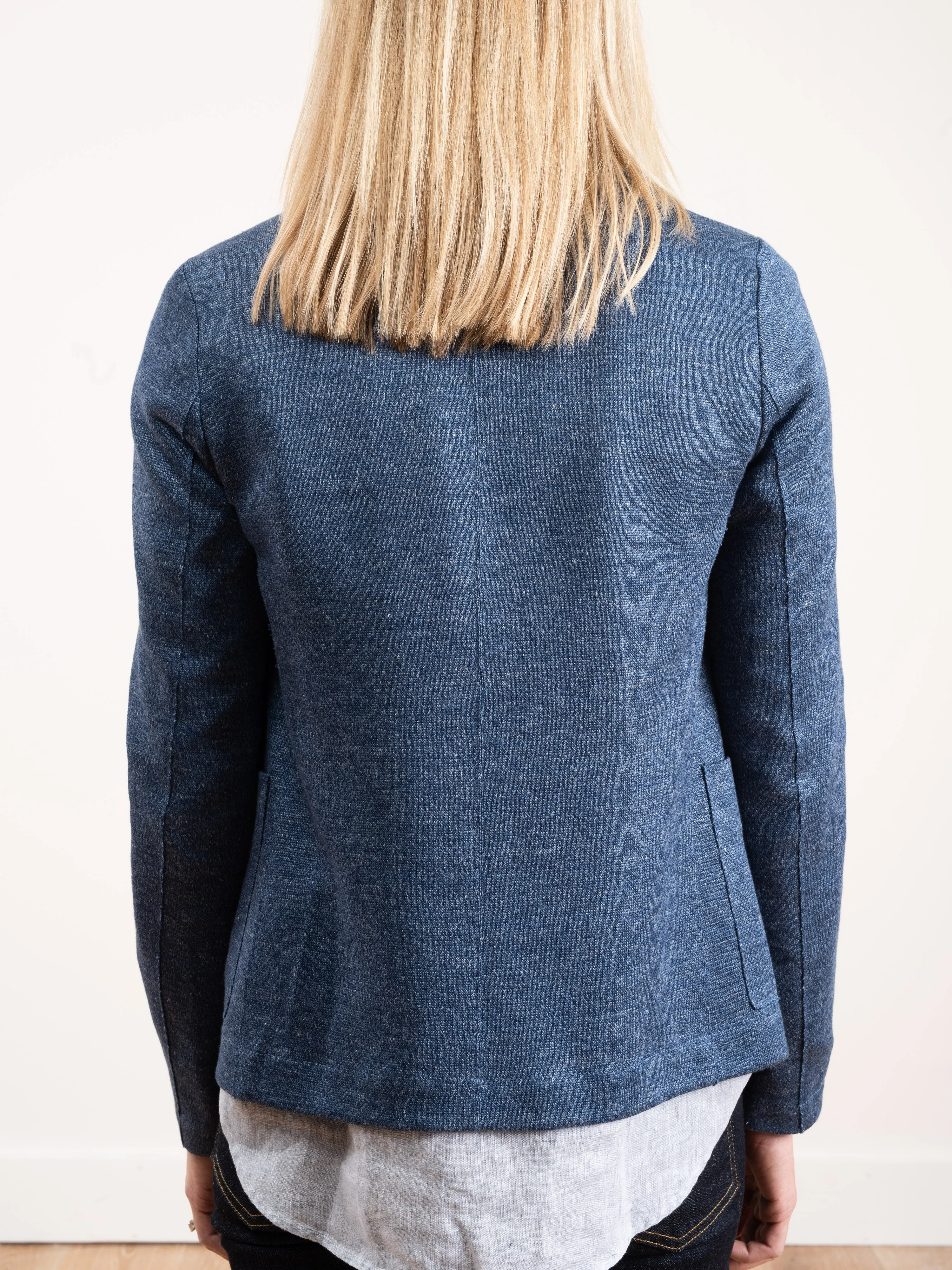 linen short boyfriend jacket - denim