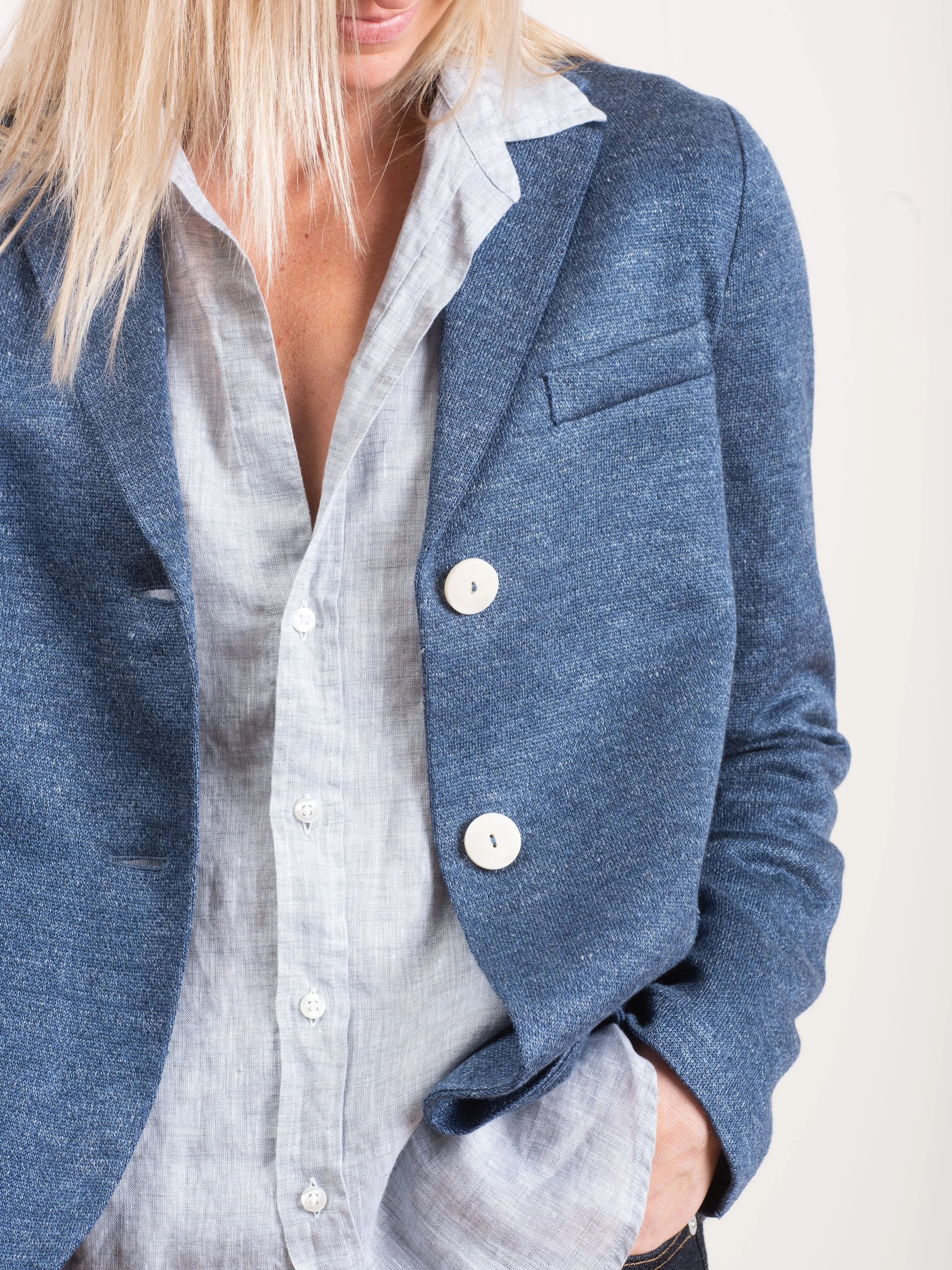 linen short boyfriend jacket - denim