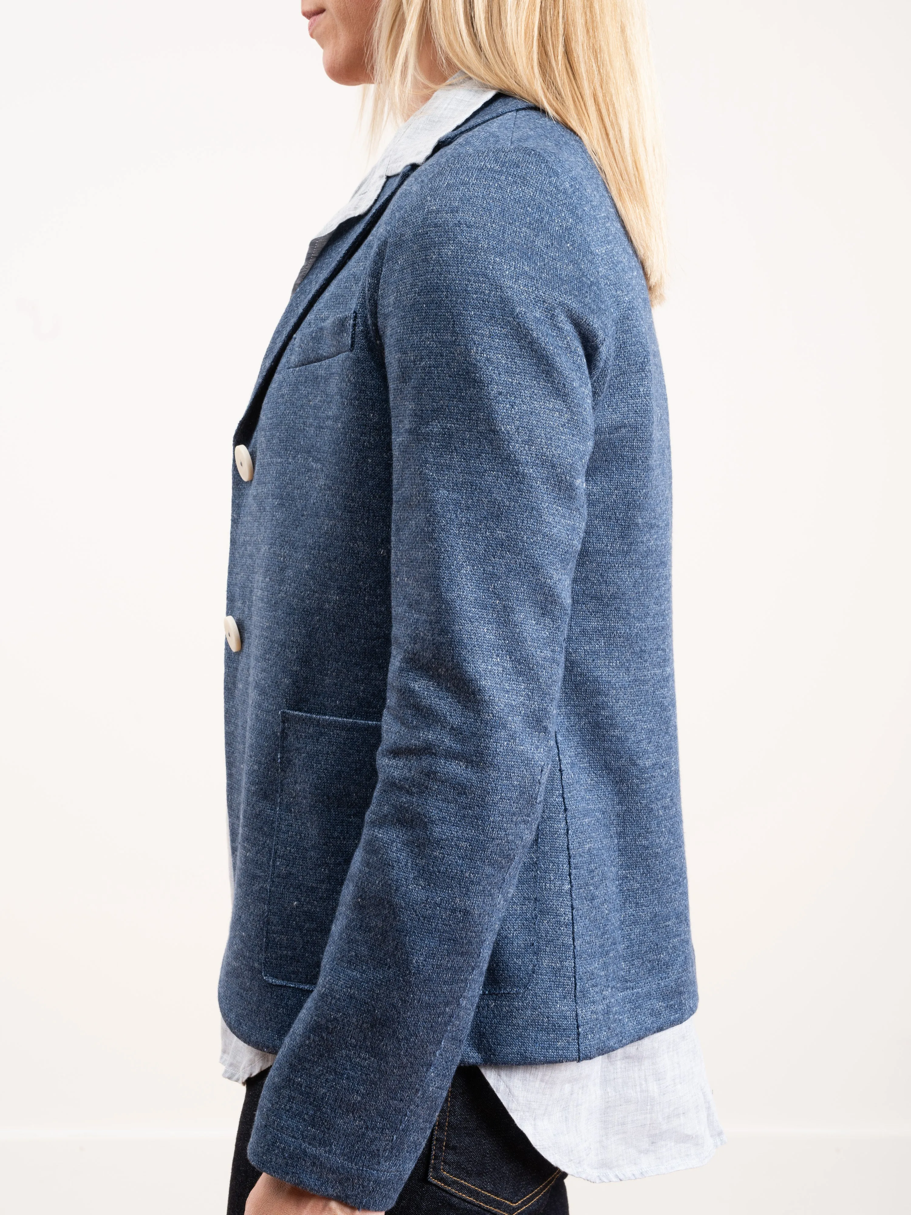 linen short boyfriend jacket - denim