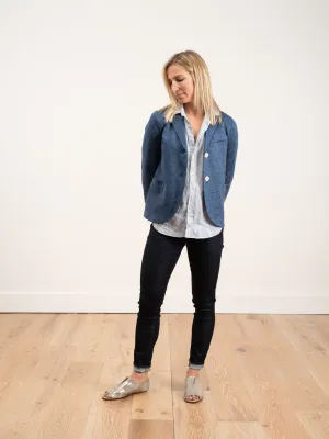 linen short boyfriend jacket - denim