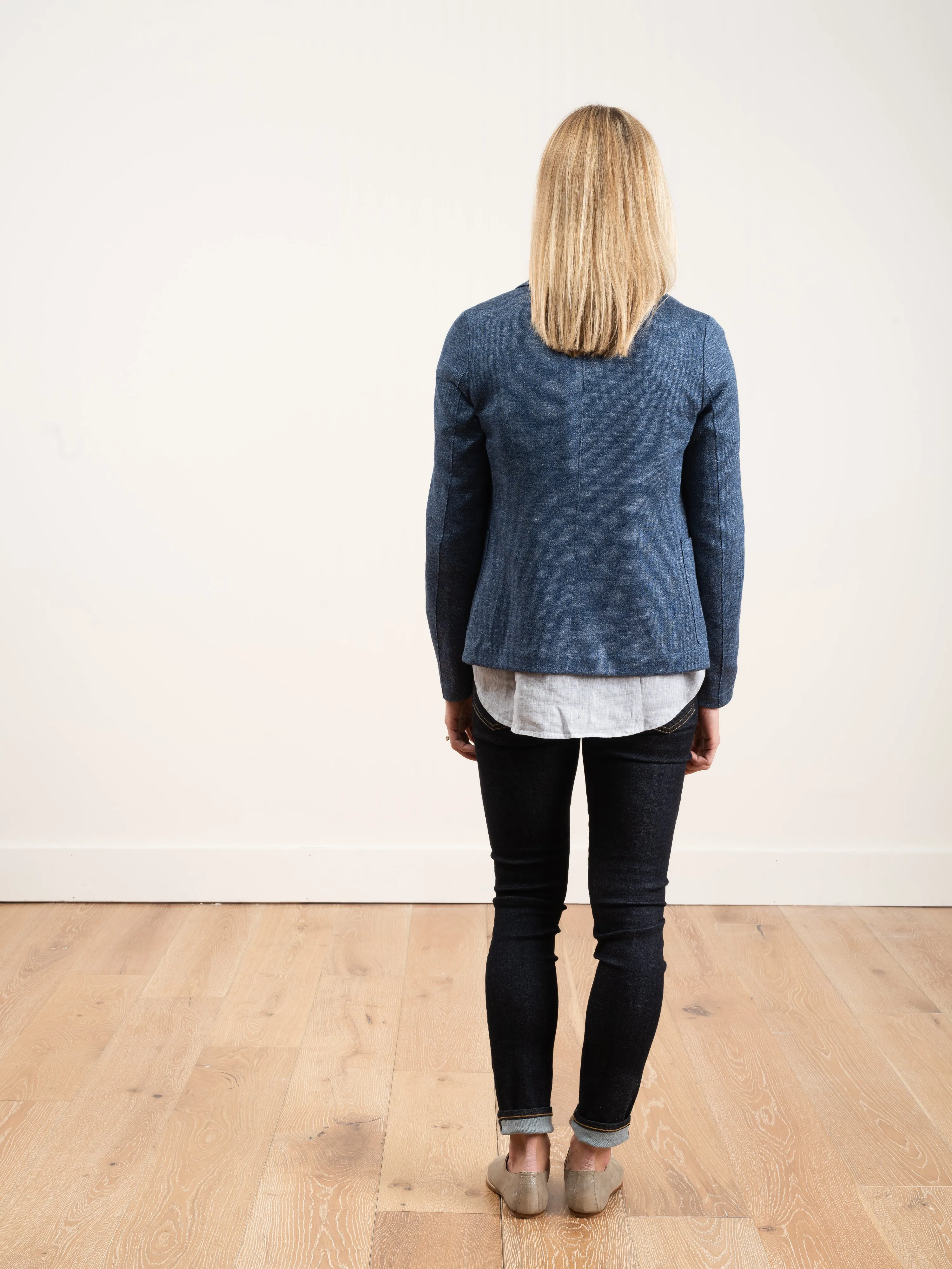 linen short boyfriend jacket - denim