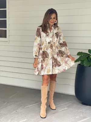 Lyra Pintuck Linen Dress - Soft Floral