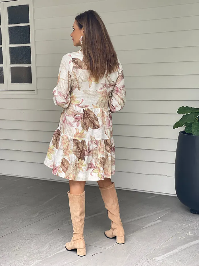 Lyra Pintuck Linen Dress - Soft Floral