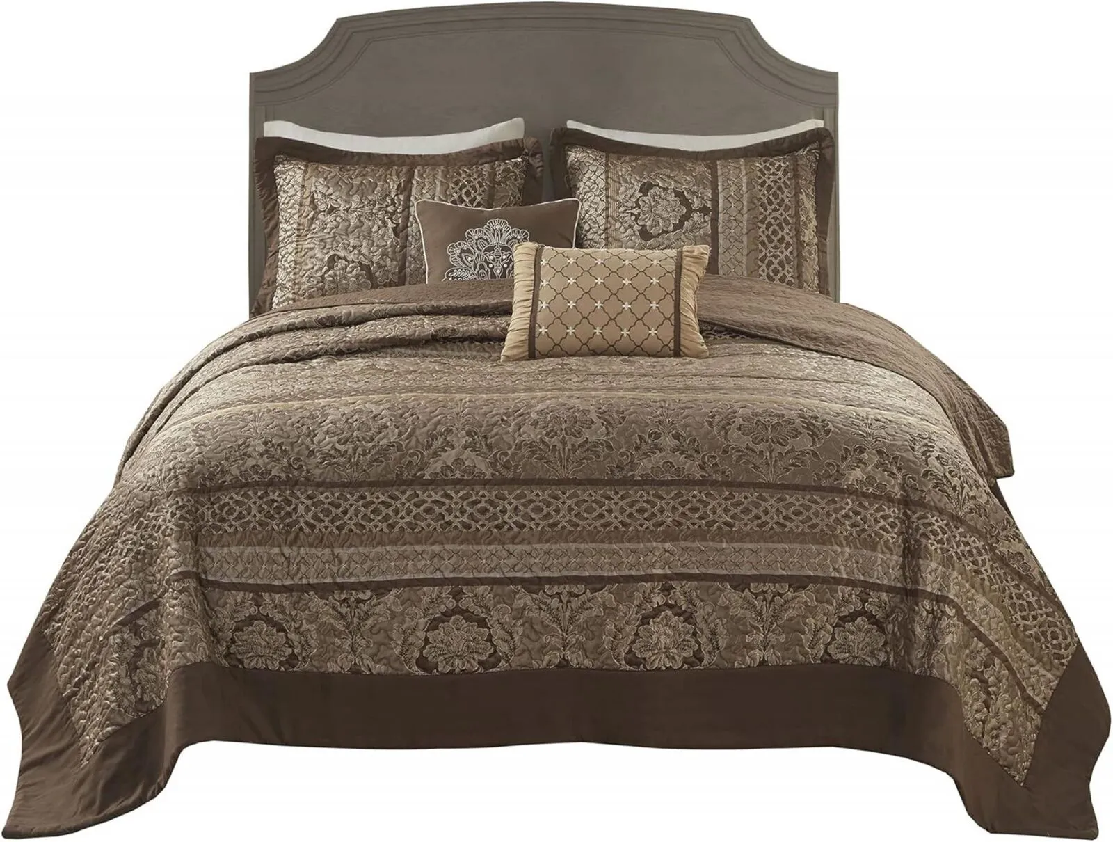 Madison Park Bellagio Quilted 5-Pc. Bedspread Set 72292270018 Brown / Gold Queen