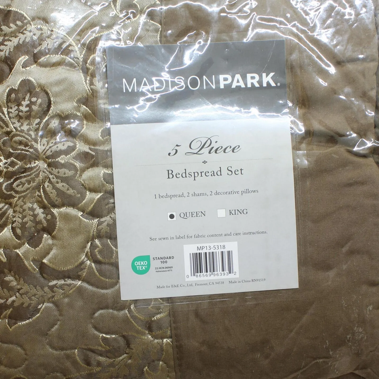Madison Park Bellagio Quilted 5-Pc. Bedspread Set 72292270018 Brown / Gold Queen
