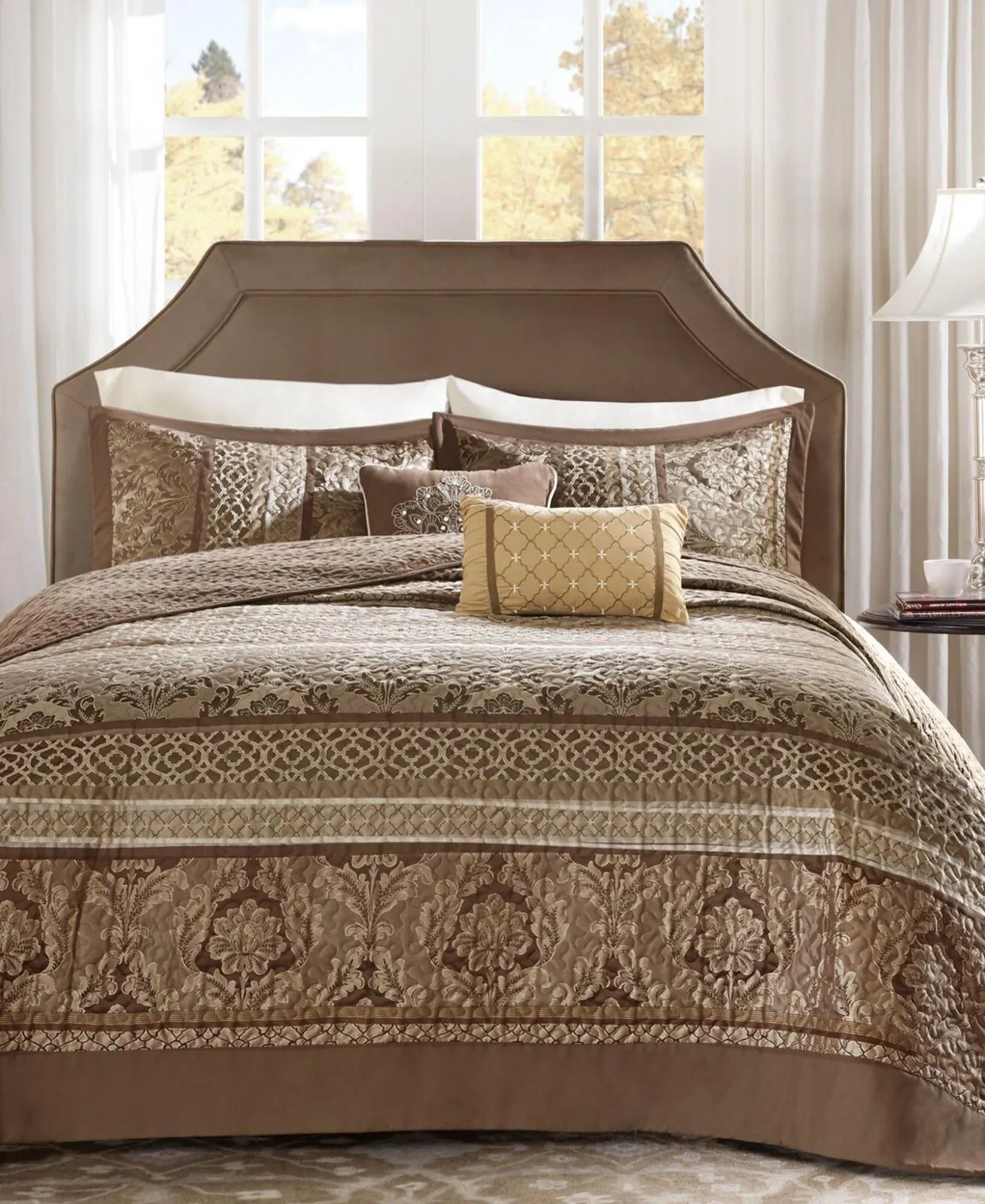 Madison Park Bellagio Quilted 5-Pc. Bedspread Set 72292270018 Brown / Gold Queen