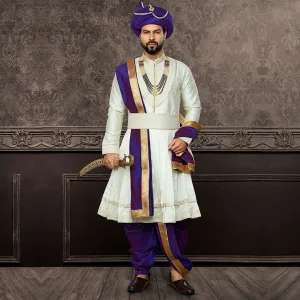 Majesty Purple and White Tanaji  Pashwari Pattern Kurta