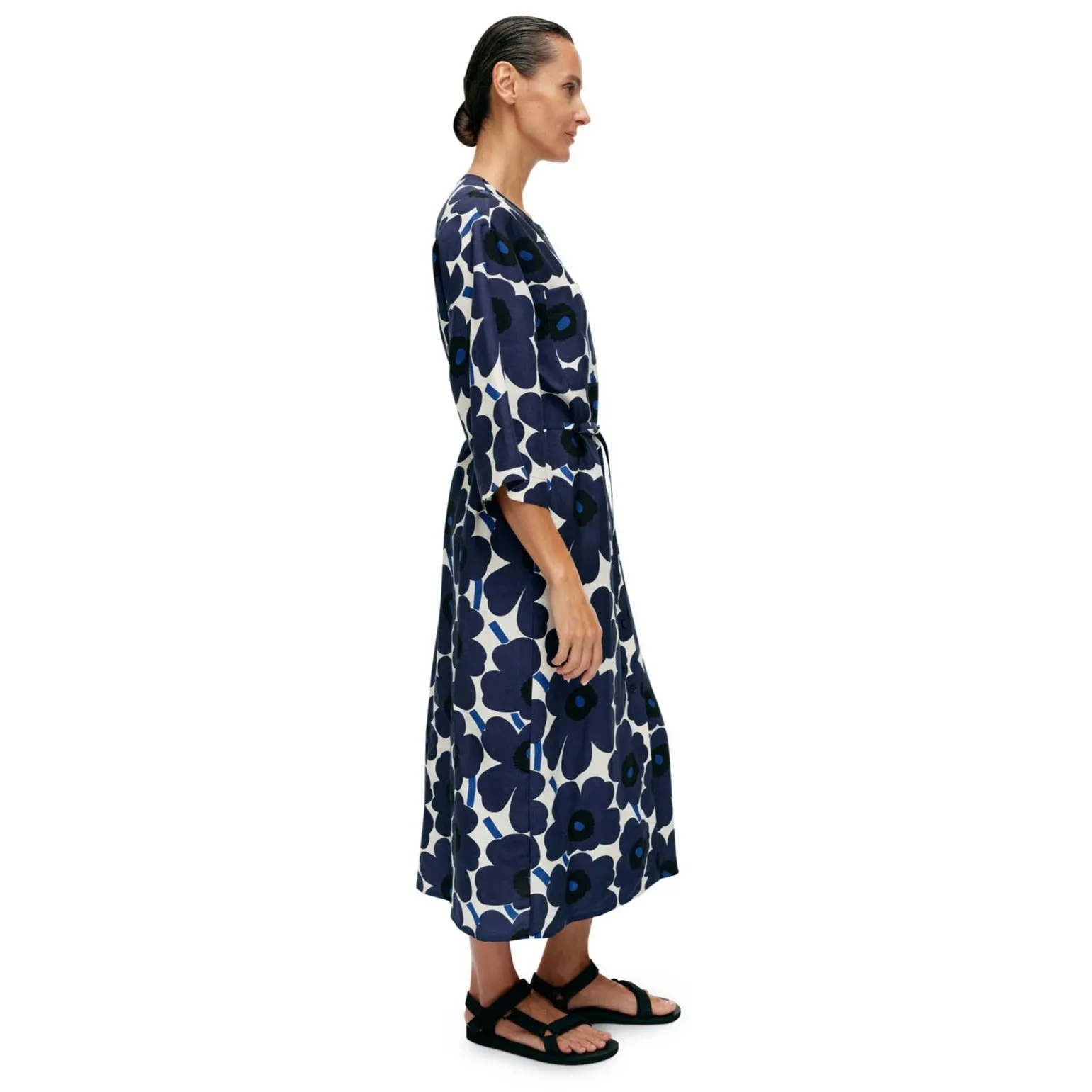 Markkinat Unikko Dress, White With Blue Flowers