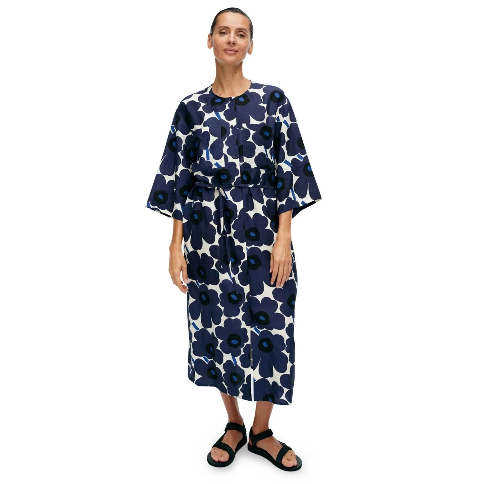Markkinat Unikko Dress, White With Blue Flowers