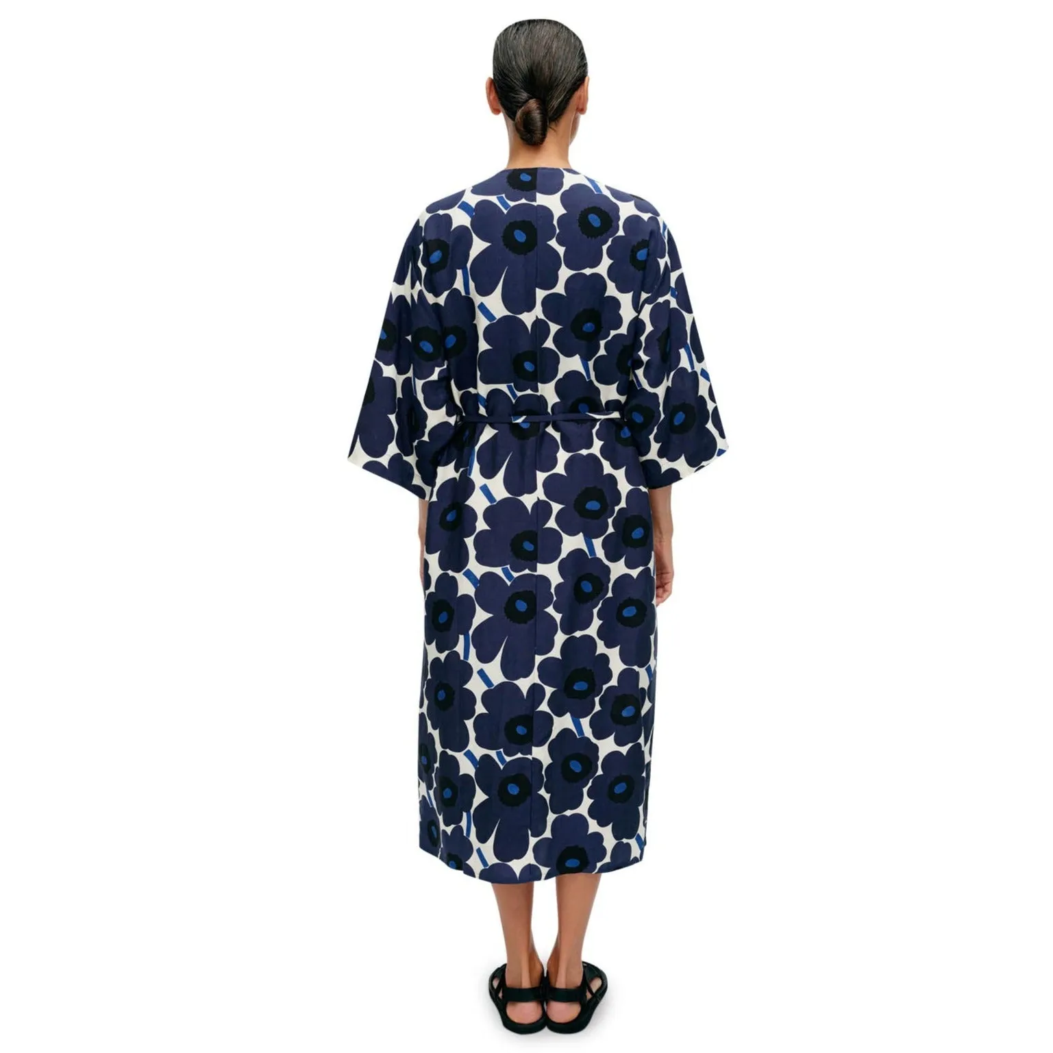 Markkinat Unikko Dress, White With Blue Flowers