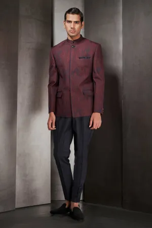 Maroon Quilted Wing Pattern Bandgala